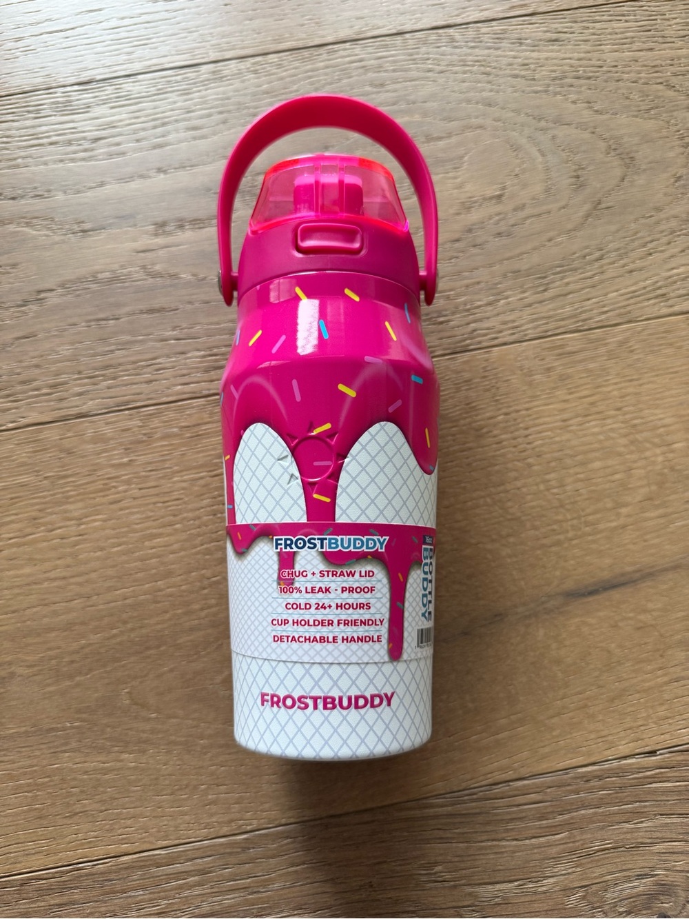 FrostBuddy 16 oz Bottle Buddy - Chug Lid - Strawberry Ice Cream - NEW WITH TAG